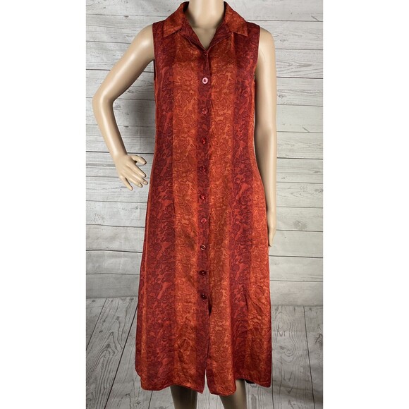 St. Michael Marks & Spencer Dress UK 10 Euro 38 Spice Mix Red Floral Button Down - Picture 1 of 12